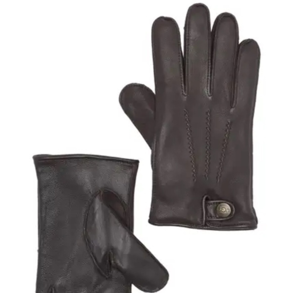 UGG® Metisse Leather Tabbed Vent Snap Tech Brown Smart Gloves::NWT::UR Powered::